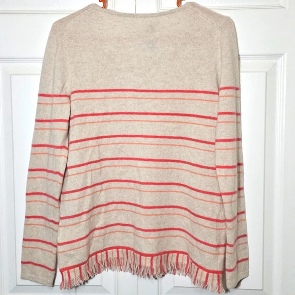 100% Cashmere Charter Club Striped Women's V-Neck Sweater Medium NWT Fringe Pink - Picture 9 of 9